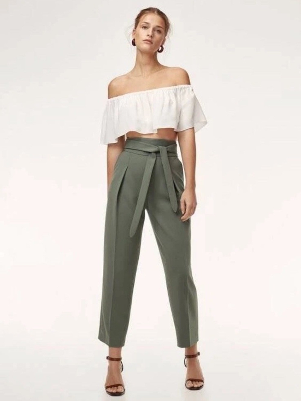 Aritzia Wilfred Feuille Paperbag Tie-Waist Cropped Trousers Pants